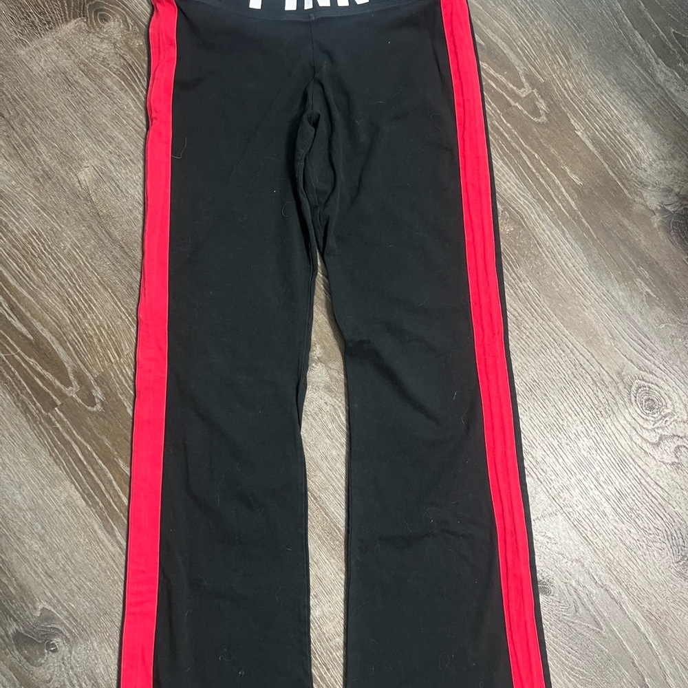 PINK Black Yoga Pants with Red Stripes